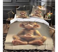 ZZVRMCYLD Cute monkey 3D Print Comforter Cover 3pcs Microfibre Stain-Resistant Zen meditation Duvet Insert Cover 2 Pillow Shams Zippered Closure Bed Linen Adults Families Single (135x200cm)
