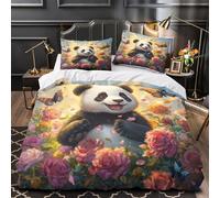 ZZVRMCYLD Cute panda joy 3D Print Duvet Insert Cover 3-Piece Microfiber Lightweight Breathable Cartoon fantasy Comforter Cover 2 Pillowcases Hidden Zipper Bed Set Girls Bedroom Double（200x200cm）