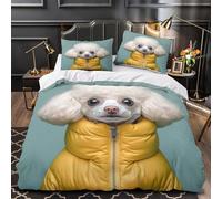 ZZVRMCYLD cute poodle dog 3D Print Duvet Cover 3-Piece Ultra-Soft Microfiber Durable winter coat Comforter Cover 2 Pillowcases Hidden Zipper Machine Washable Kids Teens Bedroom Double（200x200cm）