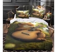 ZZVRMCYLD Cute squirrel 3D Digital Print Comforter Cover 3pcs Microfibre Stain-Resistant Duvet Insert Cover 2 Pillow Shams Zippered Closure Bed Linen Adults & Families Single (135x200cm)