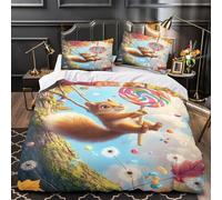 ZZVRMCYLD Cute squirrel swing 3D Pattern Comforter Cover 3-Piece Microfiber Durable Skin-Friendly Fantasy cartoon Duvet Cover 2 Pillow Shams Hidden Zipper Home Decor Kids Bedroom Single (135x200cm)