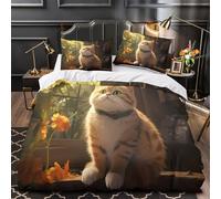 ZZVRMCYLD Cute tabby cat 3D Digital Print Comforter Cover 3pcs Microfibre Stain-Resistant Duvet Insert Cover 2 Pillow Shams Zippered Closure Bed Linen Adults Families Super king（260x220cm）