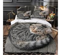 ZZVRMCYLD cute tabby kitten 3D Printed Duvet Insert Cover 3pc Ultra-Soft Microfibre Light cozy curled Quilt Cover 2 Pillowcases Concealed Zipper Bed Linen Teens Room Super king（260x220cm）