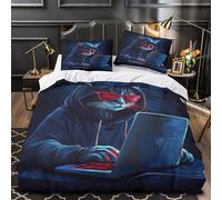 ZZVRMCYLD Cyber cat hacker 3D Pattern Duvet Cover Set 3pcs Microfibre Anti-Fade Digital Duvet Insert Cover 2 Pillowcases Zip Closure Bedding Boys Bedroom Double（200x200cm）