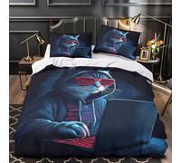 ZZVRMCYLD Cyber cat hacker 3D Pattern Quilt Cover 3-Piece Microfiber Hidden Zipper Teens Digital Duvet Cover 2 Pillowcases Machine Washable Home Decor Kids & Boys Single (135x200cm)