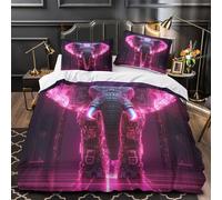 ZZVRMCYLD cyber elephant 3D Print Comforter Cover 3pcs Microfibre Fade-Resistant Soft digital futuristic Quilt Cover 2 Pillow Shams Zipper Closure Bed Linen Family & Guests Single（140x200cm）