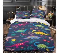ZZVRMCYLD Dinosaurs 3D Printed Duvet Insert Cover 3pc Premium Microfibre Concealed Colorful cartoon Duvet Cover 2 Pillowcases Lightweight Stain-Resistant Teens Young Adults Single (135x200cm)