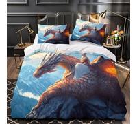 ZZVRMCYLD Dragon rider fantasy 3D Digital Print Duvet Cover 3pc Premium Microfibre Easy Care Mythical creature Quilt Cover 2 Pillowcases Concealed Zipper Bedding Couples Families Single（140x200cm）
