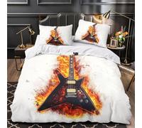 ZZVRMCYLD Electric guitar 3D Printing Comforter Cover 3pcs Microfibre Fade-Resistant Soft Rock flame Quilt Cover 2 Pillow Shams Zipper Closure Bed Linen Family & Guests King（220x240cm）