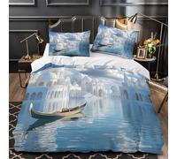 ZZVRMCYLD fantasy cityscape 3D Printed Duvet Cover 3pcs Microfiber Easy Care Decor white architecture Comforter Cover 2 Pillowcases Hidden Zipper Breathable For Kids & Teens Super king（260x220cm）