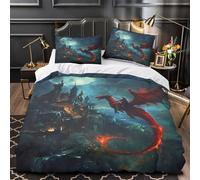 ZZVRMCYLD fantasy dragon rider 3D Pattern Duvet Cover 3pc Premium Microfibre Easy Care epic medieval fantasy Quilt Cover 2 Pillowcases Concealed Zipper Bedding Couples Families Single (135x200cm)