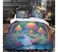 ZZVRMCYLD Fantasy forest scene 3D Print Quilt Cover 3pc Premium Microfibre Stain-Resistant Magical glowing trees Duvet Cover 2 Pillowcases Zip Closure Bed Ensemble Couple Bedroom King（220x240cm）