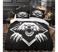 ZZVRMCYLD Fierce bear head 3D Digital Print Comforter Cover 3-Piece Microfiber Breathable Soft graphic design Duvet Cover 2 Matching Pillowcases Durable Home Decor Family Bedroom Single (135x200cm)