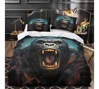 ZZVRMCYLD Fierce gorilla roar 3D Printed Quilt Cover 3pcs Microfibre Anti-Fade Breathable Light digital fantasy Comforter Cover 2 Pillowcases Zip Closure Bed Set Teenagers Adults Single（140x200cm）