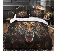 ZZVRMCYLD Fierce tiger face 3D Printing Quilt Cover 3pcs Microfibre Anti-Fade Breathable Light Digital Comforter Cover 2 Pillowcases Zip Closure Bed Set Teenagers & Adults Super king（260x220cm）