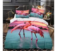 ZZVRMCYLD Flamingo sunset scene 3D Printing Duvet Cover Set 3pcs Microfibre Anti-Fade Tropical beach Duvet Insert Cover 2 Pillowcases Zip Closure Bedding Boys Bedroom Double（200x200cm）