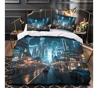 ZZVRMCYLD futuristic cityscape 3D Printed Duvet Cover 3pcs Microfiber Easy Care Bedroom Decor sci-fi urban design Comforter Cover 2 Pillowcases Hidden Zipper Breathable Kids & Teens Single（140x200cm）