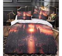 ZZVRMCYLD futuristic cityscape 3D Printing Comforter Cover 3pcs Microfibre Skin-Friendly sci-fi urban skyline Duvet Cover 2 Pillow Shams Zippered Closure Lightweight Family Guests Double（200x200cm）