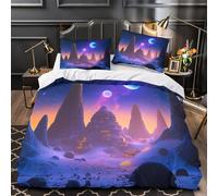 ZZVRMCYLD Futuristic landscape 3D Digital Print Duvet Cover 3pcs Microfiber Easy Care Decor Sci-fi alien planet Comforter Cover 2 Pillowcases Hidden Zipper Breathable For Kids & Teens King（220x240cm）