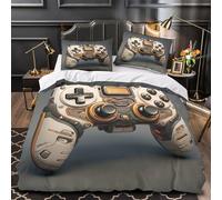 ZZVRMCYLD Gaming controller 3D Printed Quilt Cover 3pcs Microfibre Anti-Fade Zip Closure Futuristic design Duvet Cover 2 Pillowcases Breathable Easy Care Bedding Boys Girls Room Single（140x200cm）