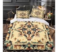 ZZVRMCYLD GeometricPattern 3D Printed Comforter Cover 3pcs Microfibre Fade-Resistant Soft NativeAmericanStyle Quilt Cover 2 Pillow Shams Zipper Closure Bed Linen Family & Guests Super king（260x220cm）