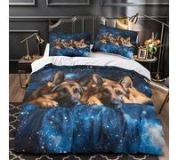 ZZVRMCYLD German Shepherds 3D Print Comforter Cover 3-Piece Premium Microfibre Stain-Resistant Starry Night Quilt Cover 2 Pillow Shams Zippered Closure Bed Ensemble Family Guests Single（140x200cm）