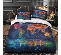ZZVRMCYLD Global map glow 3D Digital Print Comforter Cover 3pcs Microfibre Stain-Resistant Digital fantasy Duvet Insert Cover 2 Pillow Shams Zippered Closure Bed Linen Adults Families King（220x240cm）