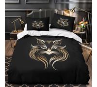ZZVRMCYLD Golden cat face 3D Pattern Comforter Cover 3pcs Microfibre Stain-Resistant Duvet Insert Cover 2 Pillow Shams Zippered Closure Bed Linen Adults Families Super king（260x220cm）