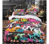 ZZVRMCYLD GraffitiArt 3D Print Duvet Insert Cover 3pc Ultra-Soft Microfibre Light UrbanStreetStyle Quilt Cover 2 Pillowcases Concealed Zipper Bed Linen Teens Room Super king（260x220cm）