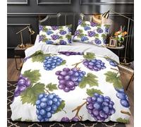ZZVRMCYLD grape clusters 3D Printing Comforter Cover 3pcs Microfibre Fade-Resistant Soft watercolor botanical Quilt Cover 2 Pillow Shams Zipper Closure Bed Linen Family & Guests King（220x240cm）