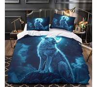ZZVRMCYLD howling wolf 3D Printed Duvet Cover 3pc Microfibre Breathable Easy Care night fantasy Quilt Cover 2 Pillowcases Zip Closure Bedding For Kids & Teens Double（200x200cm）