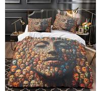ZZVRMCYLD human faces 3D Digital Print Comforter Cover 3pcs Microfibre Skin-Friendly Stain Duvet Cover 2 Pillow Shams Zippered Closure Lightweight Family & Guests Super king（260x220cm）