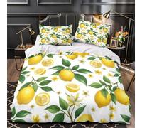 ZZVRMCYLD Lemon pattern 3D Pattern Quilt Cover 3pc Premium Microfibre Stain-Resistant Botanical illustration Duvet Cover 2 Pillowcases Zip Closure Bed Ensemble Couple Bedroom Single（140x200cm）