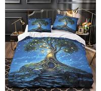 ZZVRMCYLD Magical tree 3D Pattern Duvet Cover 3pcs Microfibre Fade-Resistant Wash Fantasy night scene Comforter Cover 2 Pillow Shams Zipper Closure Machine Washable Adult Room Single (135x200cm)