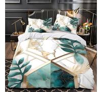 ZZVRMCYLD Modern decor 3D Printing Quilt Cover 3pcs Microfibre Anti-Fade Zip Closure Geometric leaf pattern Duvet Cover 2 Pillowcases Breathable Easy Care Bedding Boys Girls Room Single（140x200cm）