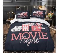 ZZVRMCYLD Movie Night Design 3D Printing Duvet Insert Cover 3pc Premium Microfibre Lightweight Quilt Cover 2 Pillowcases Concealed Zipper Bedroom Decor Teens & Adults King（220x240cm）
