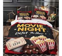 ZZVRMCYLD Movie Night Fun 3D Print Quilt Cover 3pc Premium Microfibre Stain-Resistant Cinematic Experience Duvet Cover 2 Pillowcases Zip Closure Bed Ensemble Couple Bedroom Double（200x200cm）