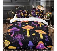 ZZVRMCYLD Mushroom pattern 3D Print Comforter Cover 3pcs Microfibre Skin-Friendly Stain Psychedelic fantasy Duvet Cover 2 Pillow Shams Zippered Closure Lightweight Family & Guests King（220x240cm）