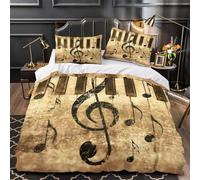 ZZVRMCYLD Musical notes 3D Print Duvet Cover 3pc Premium Microfibre Concealed Vintage piano design Duvet Cover 2 Pillowcases Lightweight Stain-Resistant Teens Young Adults Single (135x200cm)