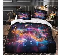 ZZVRMCYLD Musical notes 3D Printed Duvet Insert Cover 3pc Premium Microfibre Lightweight Colorful neon Quilt Cover 2 Pillowcases Concealed Zipper Bedroom Decor Teens & Adults Single（140x200cm）