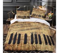ZZVRMCYLD Musical notes 3D Printed Quilt Cover 3pc Premium Microfibre Stain-Resistant Vintage sheet music Duvet Cover 2 Pillowcases Zip Closure Bed Ensemble Couple Bedroom Single (135x200cm)