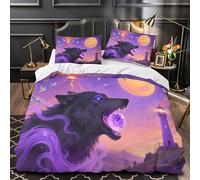 ZZVRMCYLD Mythic wolf howl 3D Printed Quilt Cover 3pc Premium Microfibre Stain-Resistant Easy fantasy surreal Duvet Cover 2 Pillowcases Zip Closure Bed Ensemble Couple Bedroom Single（140x200cm）