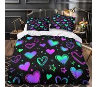 ZZVRMCYLD neon hearts 3D Print Duvet Cover 3-Piece Ultra-Soft Microfiber Durable glow design Comforter Cover 2 Pillowcases Hidden Zipper Machine Washable Kids Teens Bedroom King（220x240cm）