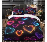 ZZVRMCYLD Neon hearts glow 3D Printing Comforter Cover 3pcs Microfibre Fade-Resistant Soft digital Quilt Cover 2 Pillow Shams Zipper Closure Bed Linen Family & Guests Super king（260x220cm）