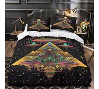 ZZVRMCYLD neon pyramid design 3D Pattern Duvet Cover Set 3pcs Ultra-Soft Microfibre Skin-Friendly Quilt Cover 2 Pillow Shams Zippered Closure Machine Washable Kids Teens Room Super king（260x220cm）