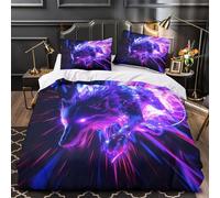 ZZVRMCYLD neon wolf fantasy 3D Pattern Quilt Cover 3pc Premium Microfibre Stain-Resistant digital Duvet Cover 2 Pillowcases Zip Closure Bed Ensemble Couple Bedroom Super king（260x220cm）