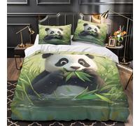ZZVRMCYLD Panda eating bamboo 3D Printing Duvet Cover 3-Piece Ultra-Soft Microfiber Durable Comforter Cover 2 Pillowcases Hidden Zipper Machine Washable Kids Teens Double（200x200cm）