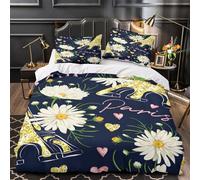 ZZVRMCYLD Paris floral design 3D Print Comforter Cover 3pcs Ultra-Soft Microfibre Skin-Friendly Quilt Cover 2 Pillow Shams Zippered Closure Machine Washable Kids & Teens Super king（260x220cm）