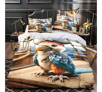 ZZVRMCYLD Pirate parrot 3D Digital Print Duvet Cover 3pc Premium Microfibre Concealed Cartoon pirate bird Duvet Cover 2 Pillowcases Lightweight Stain-Resistant Teens Young Adults Single (135x200cm)