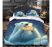 ZZVRMCYLD Polar bear eating pizza 3D Printed Duvet Cover 3-Piece Microfiber Breathable Hidden fantasy whimsical Comforter Cover 2 Pillowcases Durable Home Decor Family Bedroom Single (135x200cm)